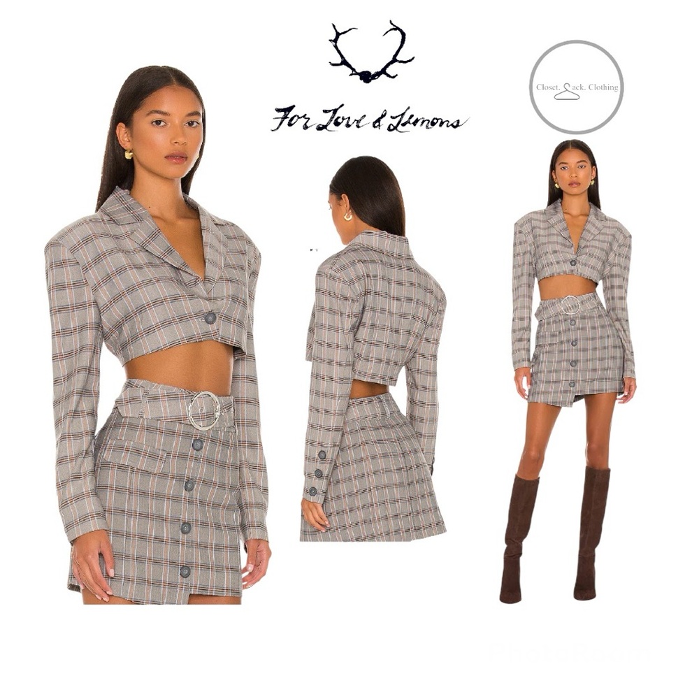 For Love & Lemons Kym Plaid Crop Blazer XS Small Structured Jacket